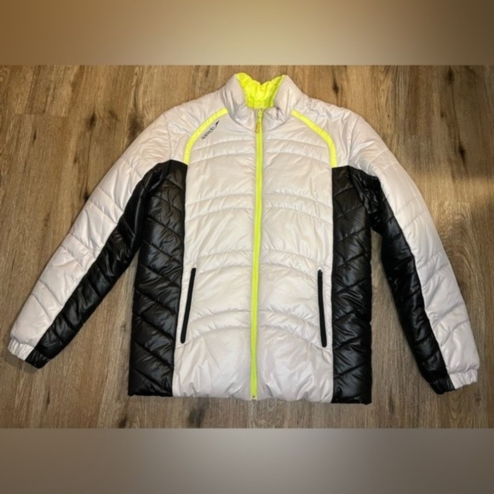 Speedo Puffer Jacket Neon Yellow White Black Unisex Men Women Softshell Jacket